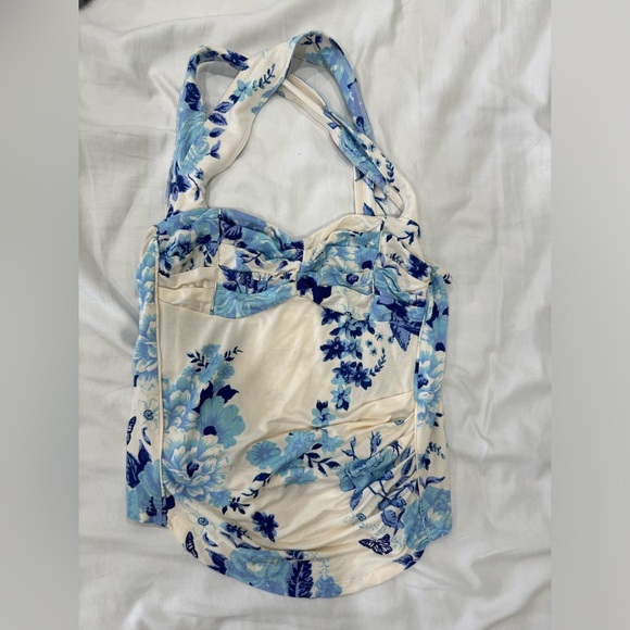 NWT Free People Ginger Snap Tank - Blue and White Floral Corset Style - Small - Picture 1 of 7